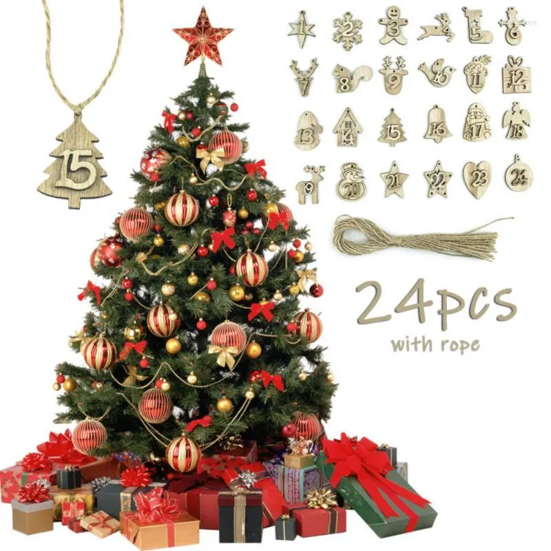 Kerstdecoraties 24/25 pcs Advent Kalender Hanger Number Label 1-25 HOUTEN COUNTDOWN HANDING TAGS Feestartikelen
