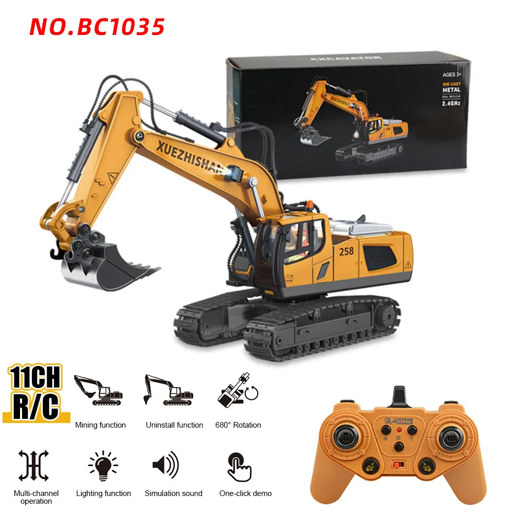 Elektrisk/RC -bil som säljer 1/20 legering Remote Control Excavator Mini Model 11 Channel for Children Trucks Gift 221209