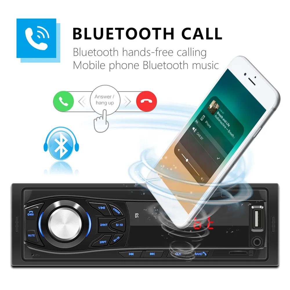 1 DIN Car Stereo Bluetooth Chiamate in vivavoce Musica TF Card Ingresso AUX USB Ricevitore radio FM 1din Lettore MP3 per auto DIN singolo