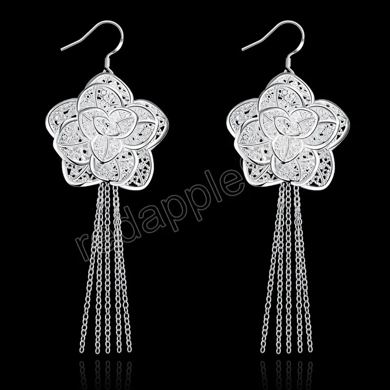 925 Boucles d'oreilles ￠ fleurs en argent sterling charmes pour la femme fian￧ailles princesse mariage luxe mignon boucles d'oreilles