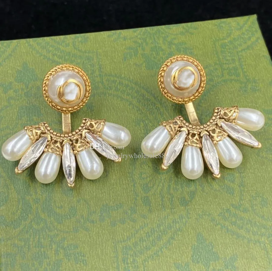 Pendientes colgantes de flores de diseñador de moda Retro para mujer, aretes con letras de marca, joyería de boda para fiesta con caja