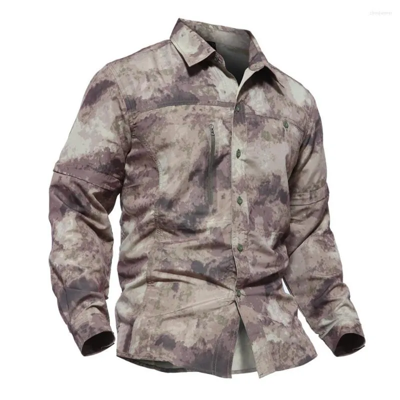 Camisas casuais masculinas História de Xangai Camisa de camuflagem militar removível Homem Men primavera no verão de luva destacável Combate tático do exército