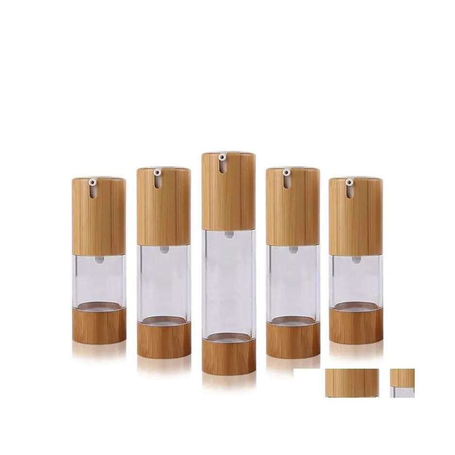 Packing Bottles 15Ml/30Ml/50Ml Clear Transparent Vacuum Lotion Plastic Bamboo Cosmetic Airless Bottle Emsion Press Pump Container Dr Dhdah