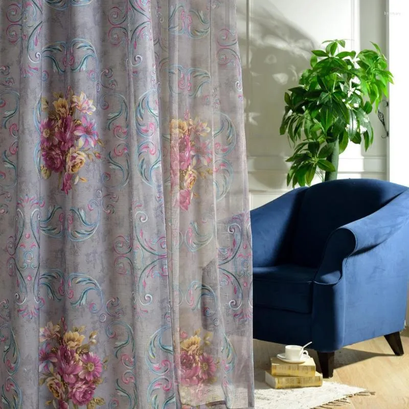 Curtain Grey Printed Curtains For Living Room Bedroom Floral Window Treatments Draps Panel Kitchen Door Blinds Decor