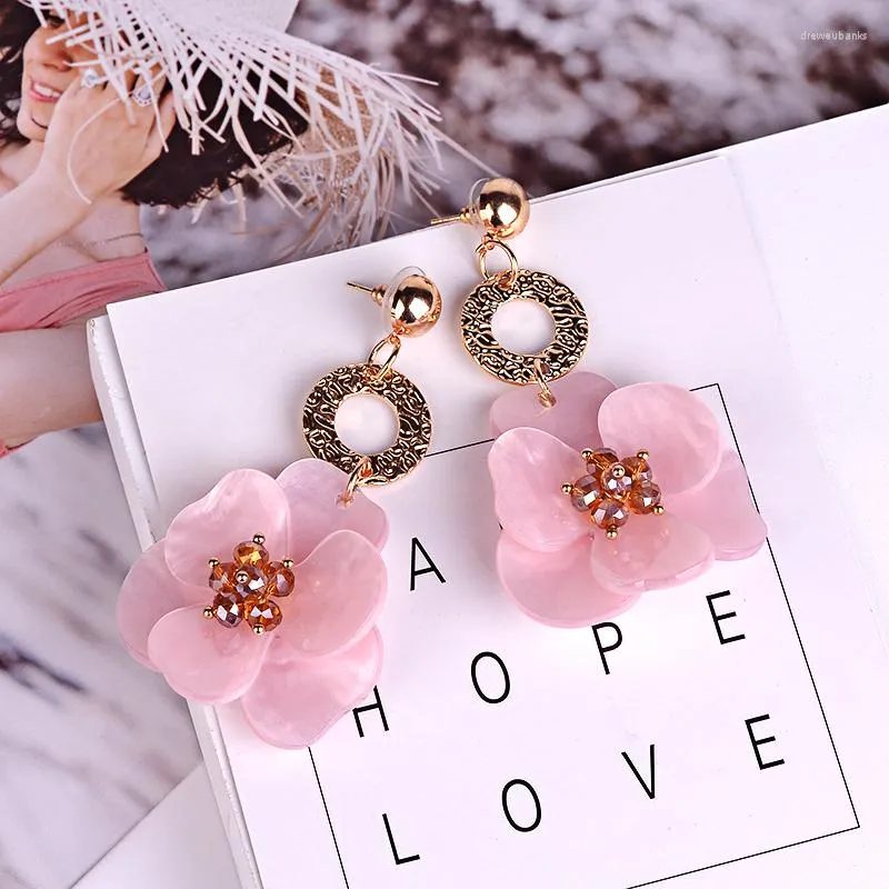 Dangle Earrings Acrylic Flower For Women Fashion Hanging 2022 Trend Jewelry Girls Crystal Meatal Christmas Drop Earings