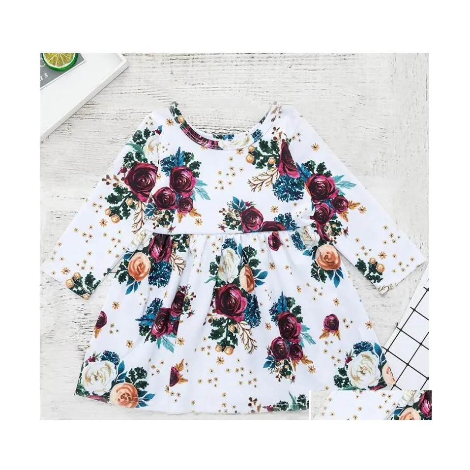 Flickans klänningar Girl Rose Print Dress Baby Spring och Autumn Long Sleeve Floral Kids Clothes Zht 110 Drop Delivery Maternity Clothing Dhric