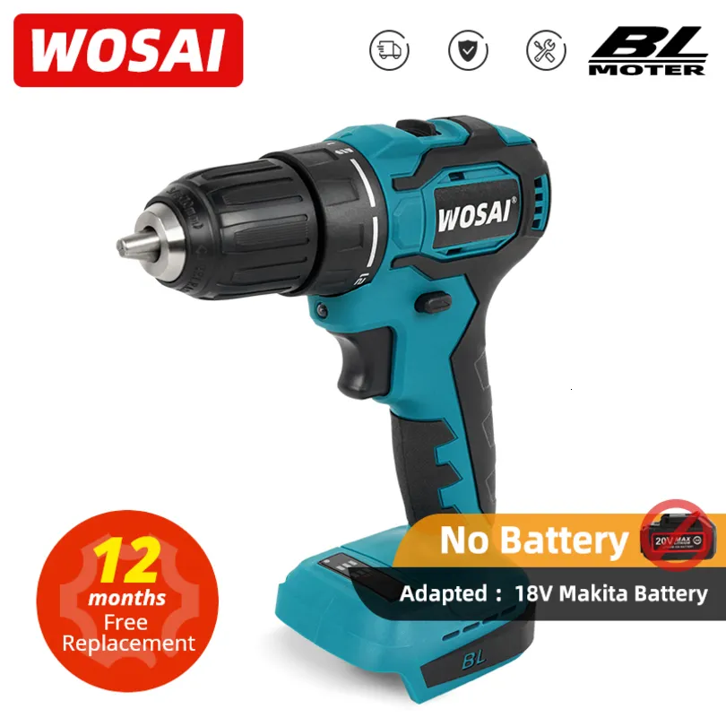 Electric Drill Wosai Brushless 211 Momentlösa skruvmejselkraft för 18V litiumbatteri 221208