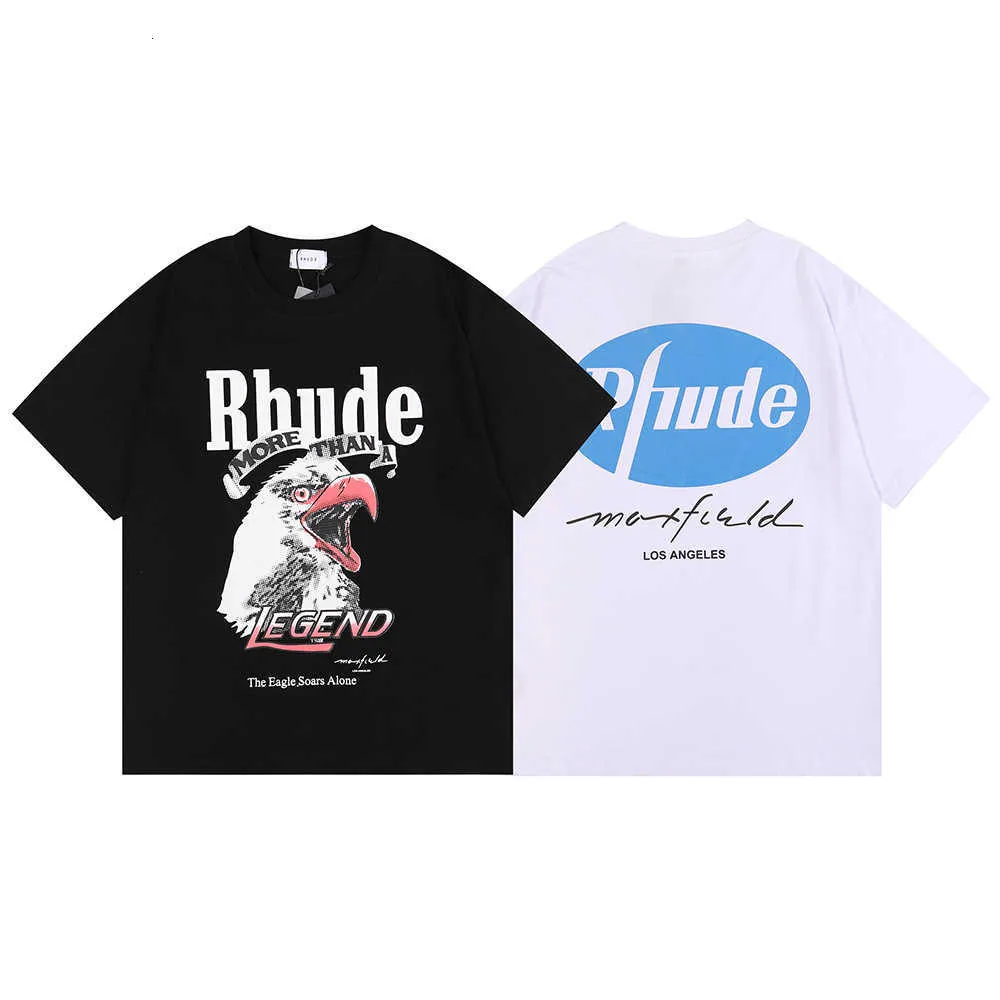 Roupas masculinas American Fashion Summer Los Angeles Rhude Limited Eagle Print de manga curta Camiseta de pulôver gordo