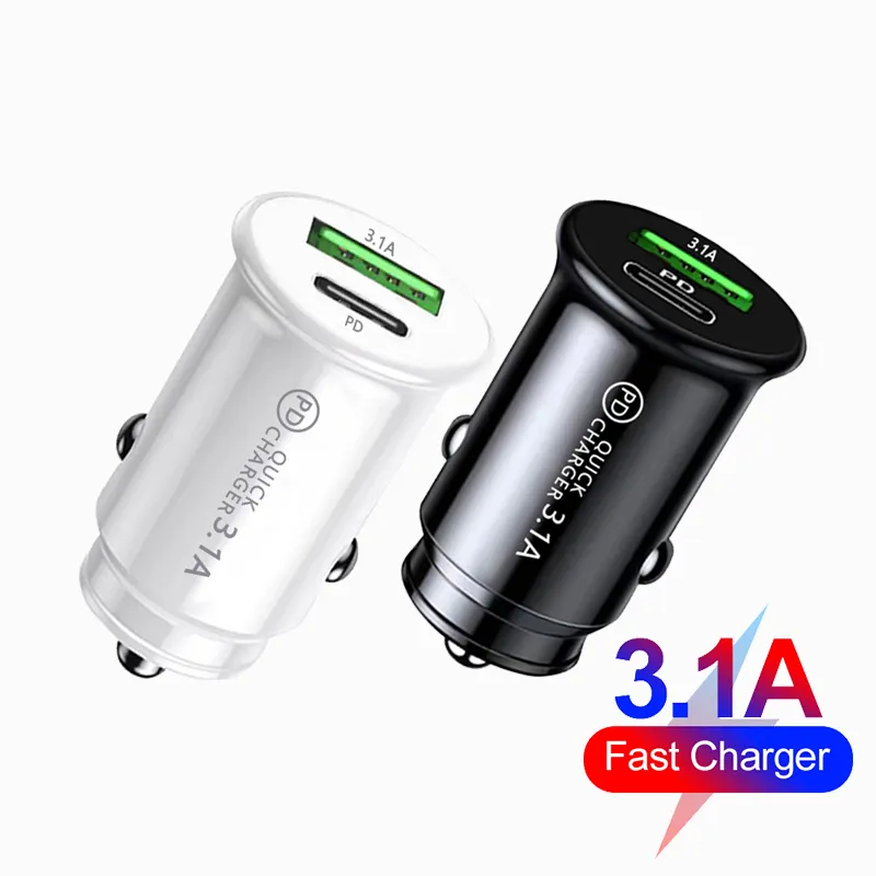Mini USB C Car Charger Fast Charging QC3.0 PD 15W 3.1A Type-C Phone Charger Adapter For iPhone 14 13 12Pro Max Xiaomi Samsung Huawei