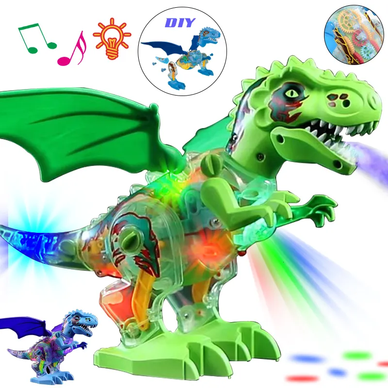 Électrique/RC Animaux Électrique Pulvérisation Dinosaure Jouet Dino Tyrannosaurus Rex Interactive Marche Musique Son Lumière Animal DIY Assembler Jouets Enfants Cadeaux 221209