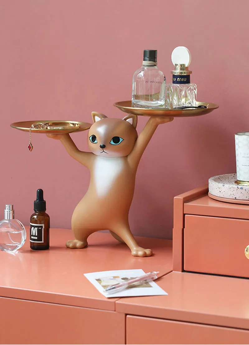 Decorative Objects For Shelves Resin Cat Tray Figurine: Key