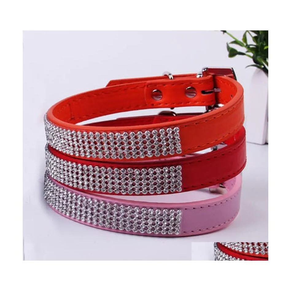 Dog Collars Leashes Wholesale 6 Colors 4 Size Adjustable Suede Leather Cute Pet Rhinestone Lightweight Portable Delicate Dh0286 Dr Dhn0F