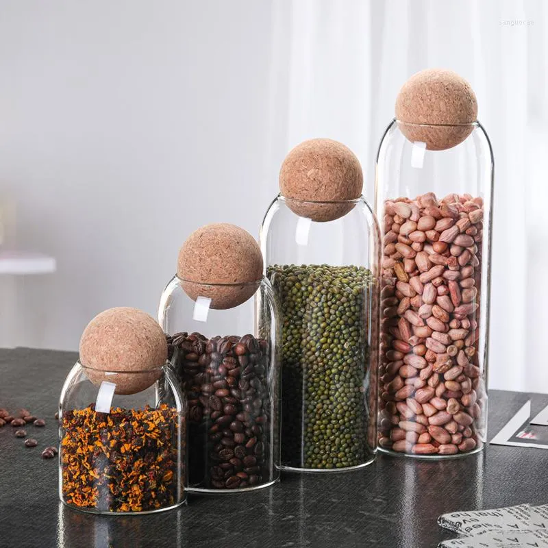 Bottiglie di stoccaggio Barattoli creativi per bottiglie di vetro in sughero con coperchio Scatola per chicchi di caffè Organizzatore da cucina Contenitore per alimenti Barattolo per caramelle