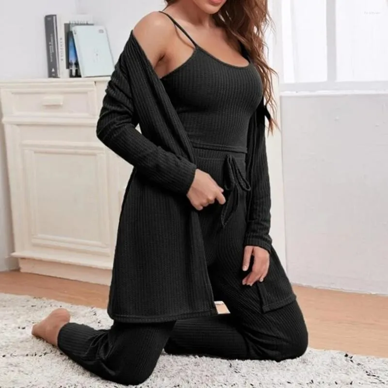 Women's Two Piece Pants 3 Pcs/Set Trendy Women Coat Trousers Suit Elastic Waist Straight Autumn Set Wide Leg