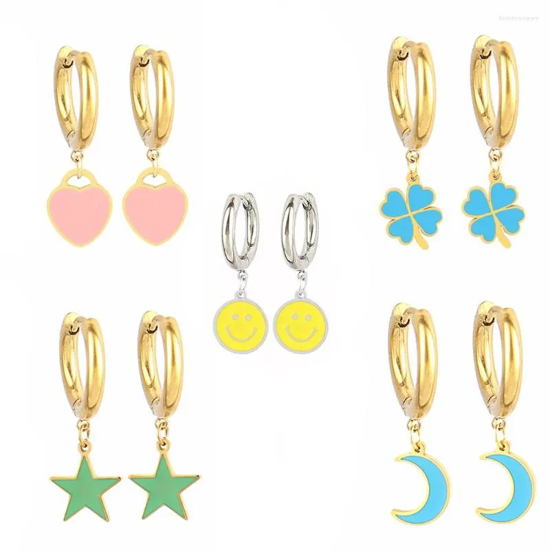 Hoop Earrings Earring StainlessSteel Four-leaf Clover Colorful Drop For Women Charms Fashion Summer Party Jewelry