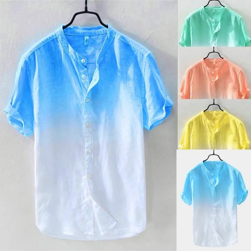 Männer T Shirts Gradienten T-shirt Dünne Männliche Und Kragen Atmungs Kühlen Gefärbt Sommer Camisa Hängen Masculina # g30
