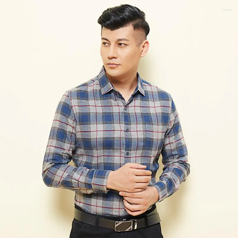 Casual shirts voor heren luxe flanellen shirt heren herfst katoenblauw en zwarte geruite jurk camisa lange mouw smart button down slijtage gekleed