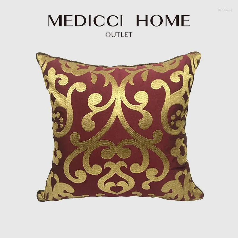 Kuddefodral Medicci Home Wine Red Cushion Cover Gold Floral broderad europeisk italiensk stil Klassisk klädselskal Top Chic
