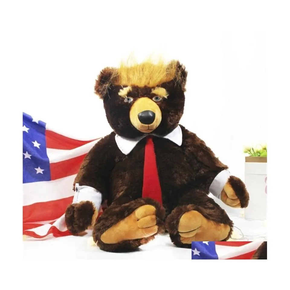 Fyllda plyschdjur 60 cm Donald Trump Bear Toys Cool USA President med flagga söta djurdockor Toy Kids Gifts LJ201126 Drop Deliv Dhuzt