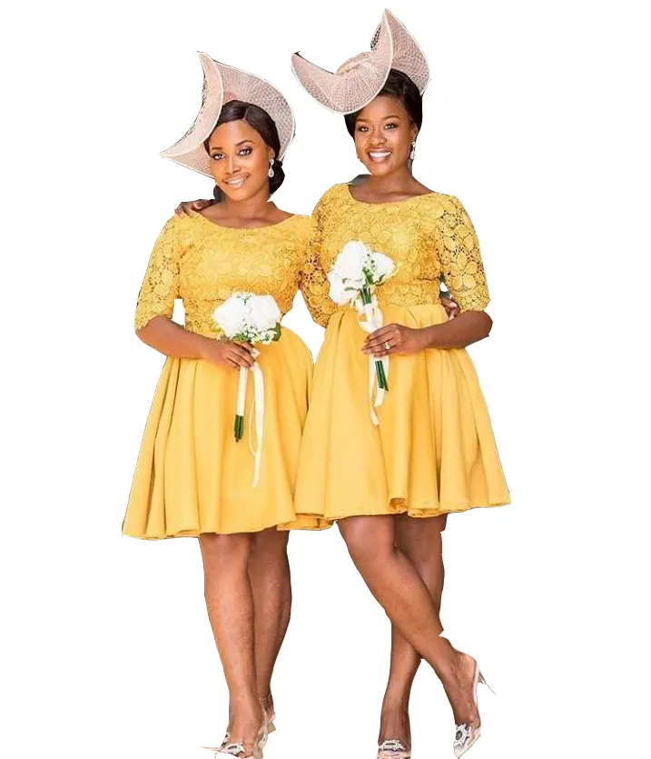 African Bridesmaid Dresses Yellow Satin Scoop Neck... From Haiyan4419,  $71.42 | DHgate.Com