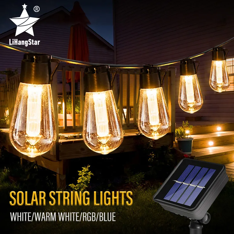 Garden Decorations LED Solar String Lights IP65 Waterproof Outdoor Christmas Decoration Bulb Retro Holiday Garland Furniture Fairy Lamp 221208