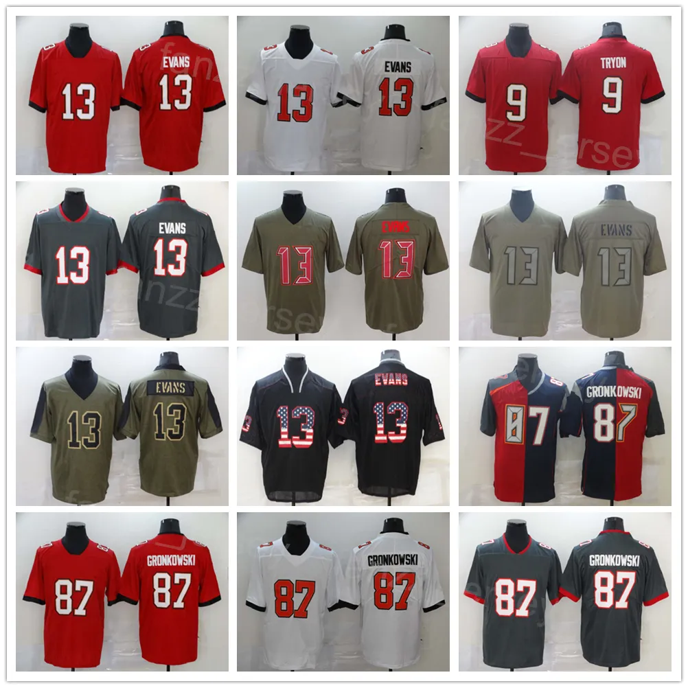 Hommes Football 13 Mike Evans Maillots 9 Joe Tryon-Shoyinka 87 Rob Gronkowski Drapeau Armée Vert Olive Salut au service USMC Vapeur Couleur Rush Rouge Blanc Gris Noir Couture