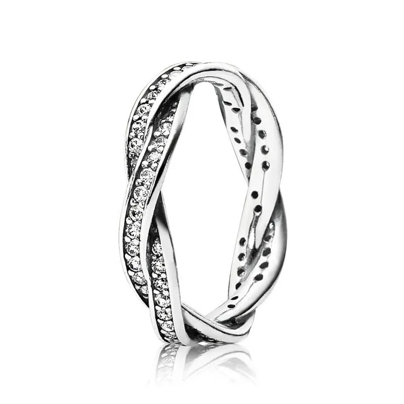 Sparkling Twisted Lines Bague en argent sterling véritable avec boîte d'origine pour bijoux de mariage en or rose Pandora pour femmes filles CZ diamant fiançailles cadeaux bagues