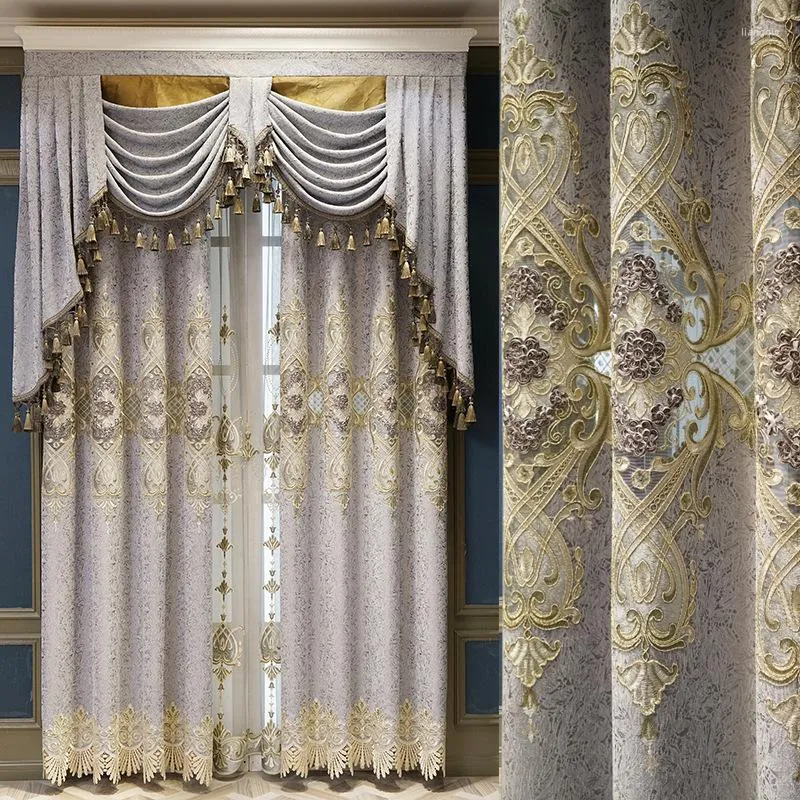 Cortina de chenilla flocada bordada cortinas opacas estilo europeo costura acabado personalizado para sala de estar comedor dormitorio