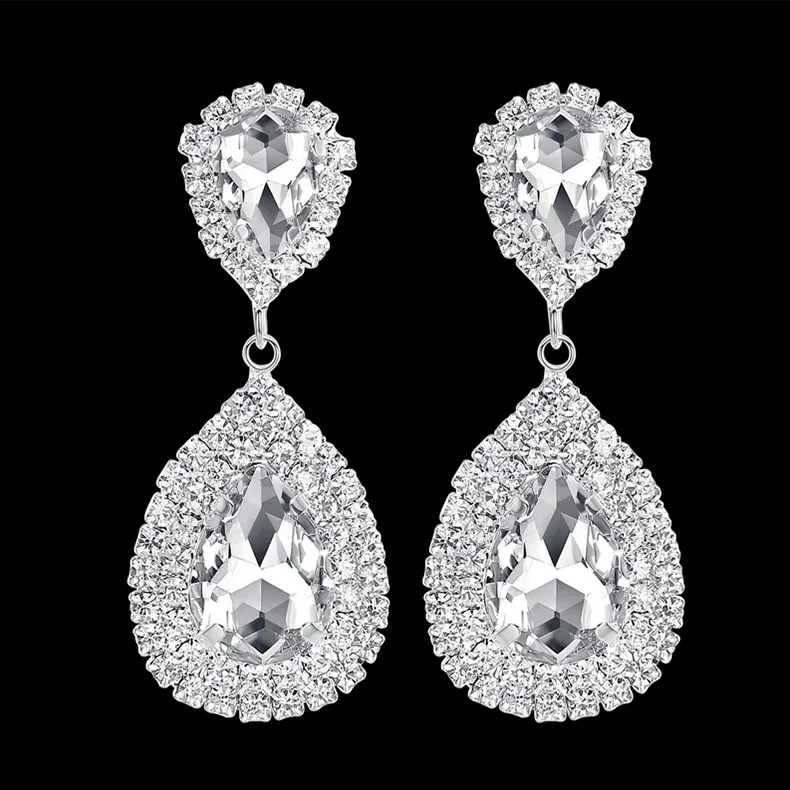 Festive Rhinestone Water Drop Crystal Earrings Women's Ball Shiny Earrings