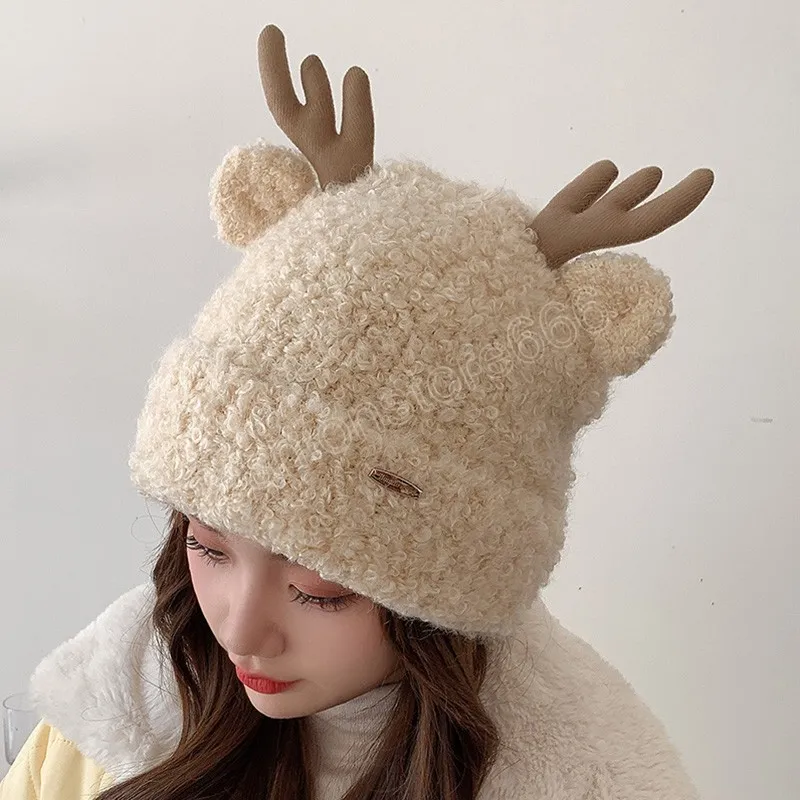 Natale Inverno Caldo Spessore Cappello Antler Beanie di Lana Lavorato A Maglia Sci Neve Paraorecchie Berretto Bomber Cappello Delle Donne Della Ragazza Cappelli Cofano regalo