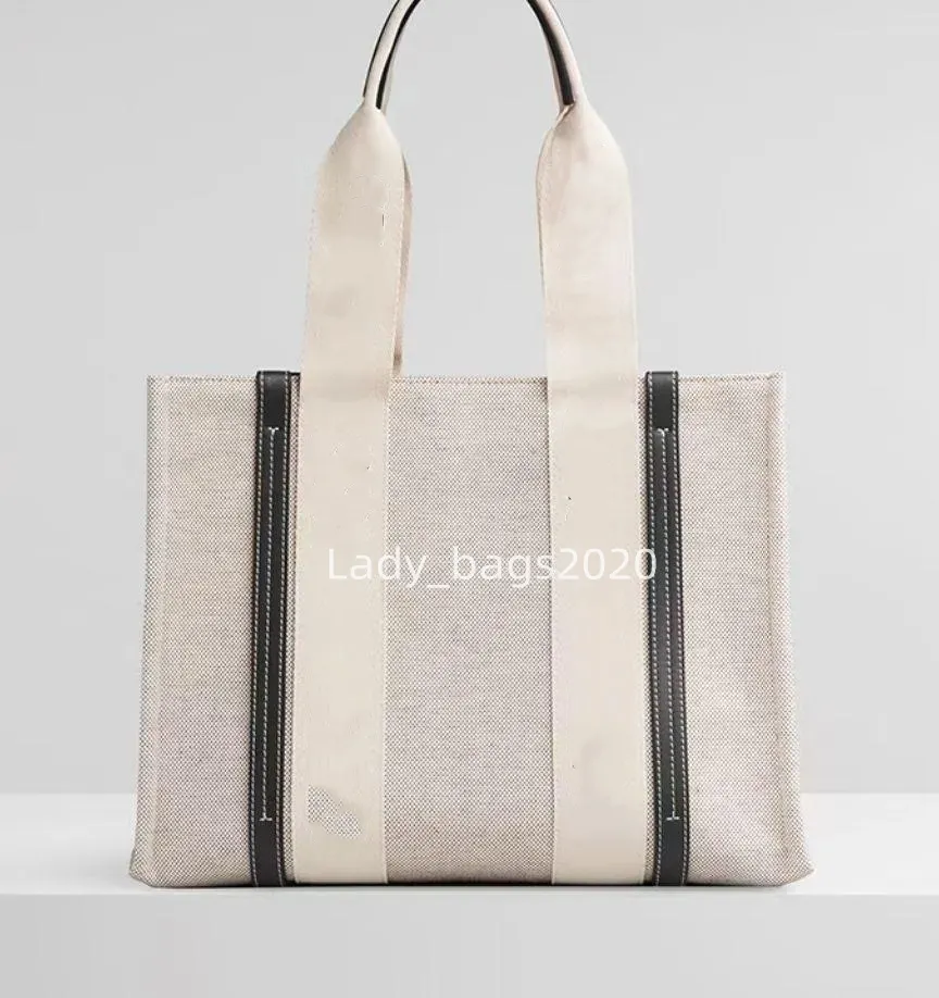 Stora Canvas Shoppingväskor Strandsemesterväskor Axelväska Underarm Lyx Damhandväskor Designerväskor Crossbody Tote Svart Brun Handtag 3 storlek