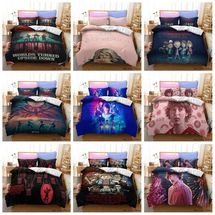 Постиловать наборы Stranger Things Movie Set 3D Print Devet Cover Pillow Корпус 2 3PCS BEDLINE US AU EU UK SIZE CRED CLOTHES без листа одеяло 221208