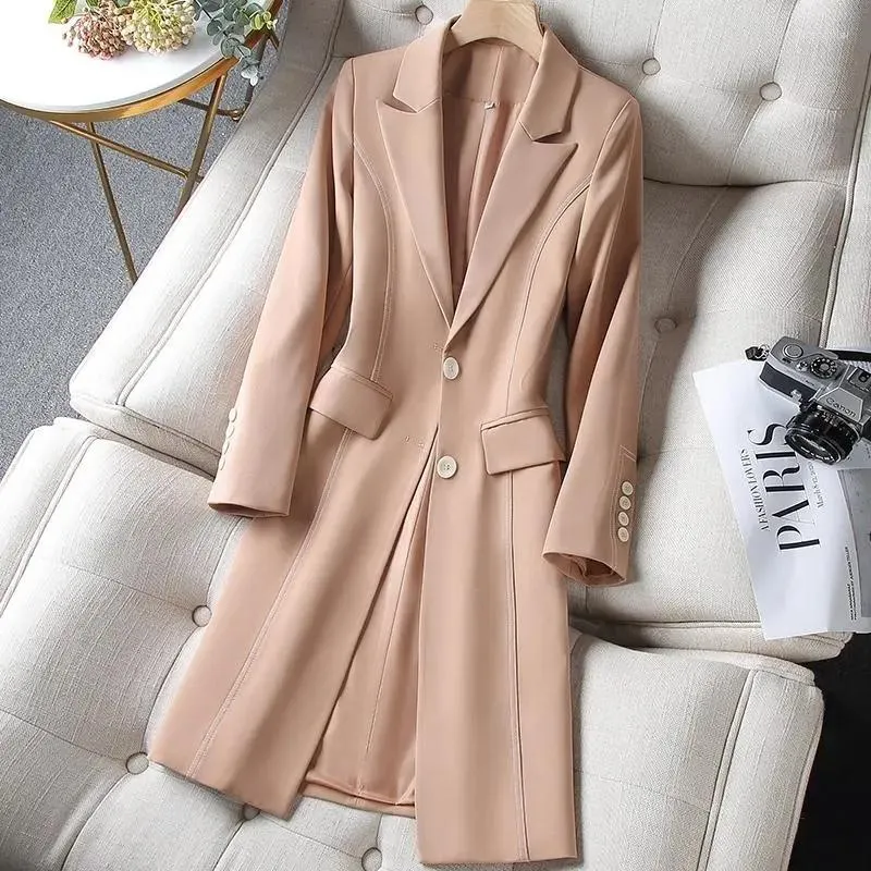 Outerwear Plus Size Clothing Vintage White Windbreaker Suit Jacket 2023 Medium Long Autumn Coat Women Thin Blazer Khaki Black 4XL