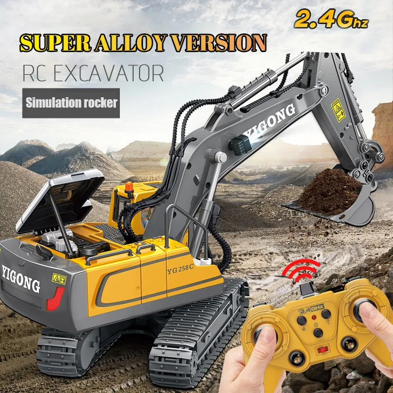 Electric/RC Car Yigong Kids Simulation 11 Channel Alloy Remote Control Excavator Toy Electric Engineering Gift 221209