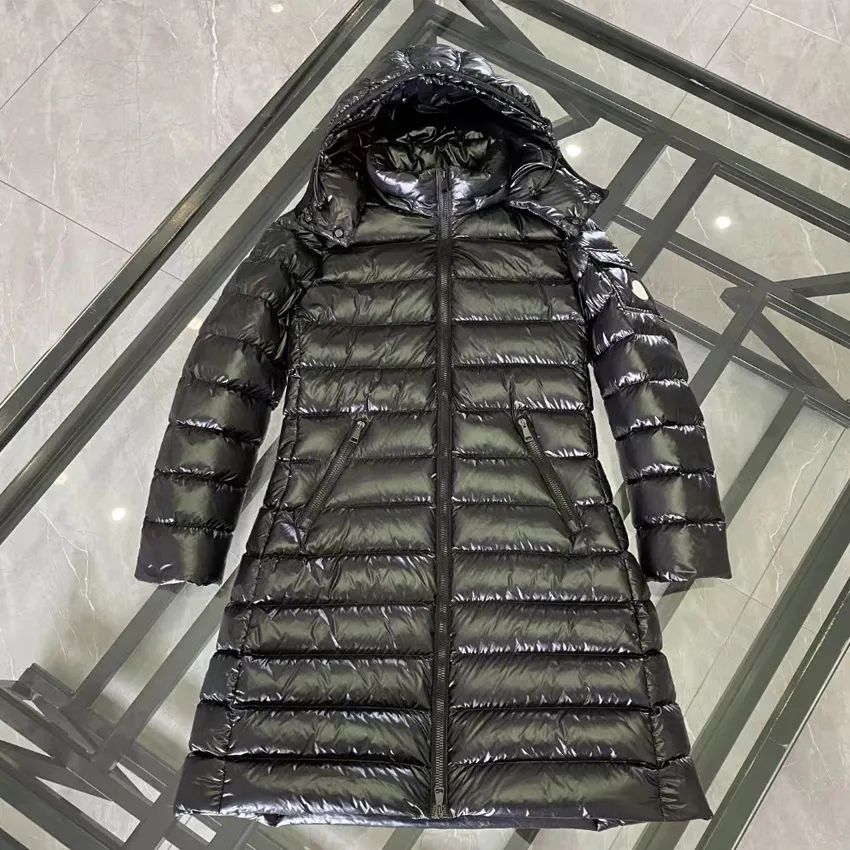 디자이너 재킷 블랙 다운 코트 패션 복어 재킷 기하학적 인쇄 외곽 코트 방수 두꺼운 긴 따뜻한 까마귀 겨울 슬림 한 스트리트웨어 크기 0-5