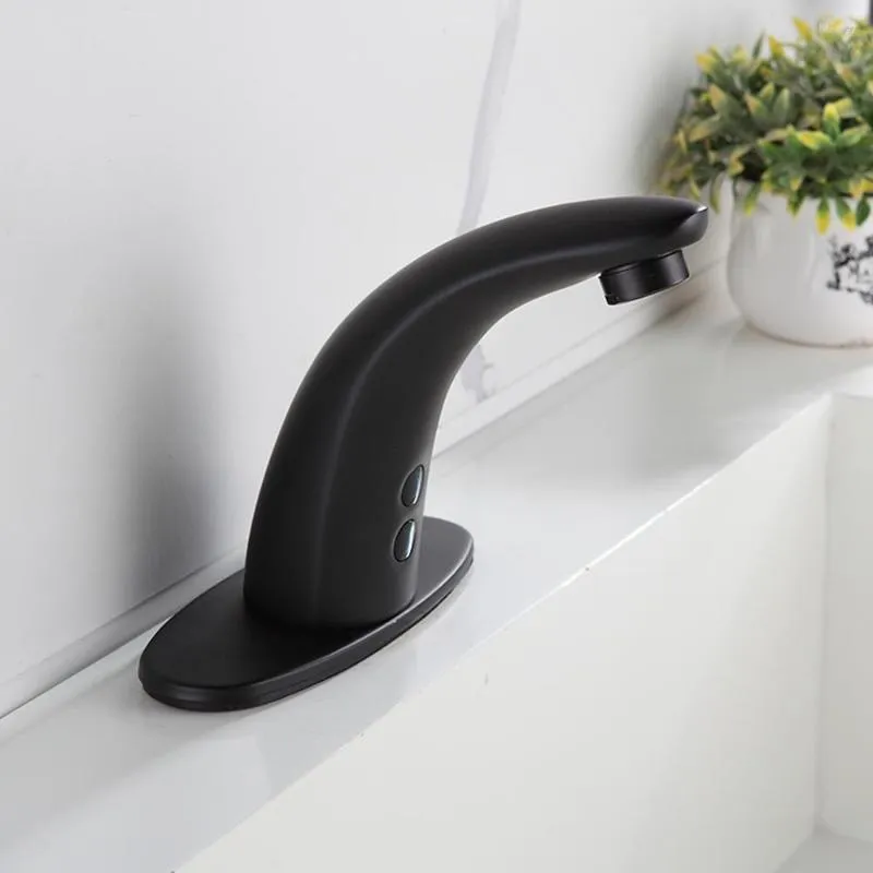 Bathroom Sink Faucets Induction Automatic Hand Free Faucet Taps Body Full Brass Copper Black Negro Color Cold & Ac 220 V And Dc Battery