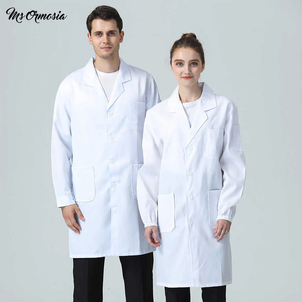 Manteau d'allaitement en coton monochrome pour hommes, uniforme de laboratoire, vêtements de travail pour la santé dentaire, nouveau manteau blanc à manches longues pour animalerie, M-4XL