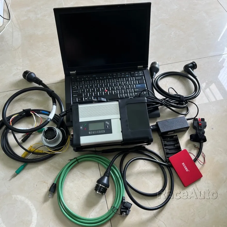 MB Star C5 SD Compact Auto Diagnostic Tool Interface and Cables with Used Laptop T410 I5 CPU 4G RAM SO/FT-WARE V12.2023 3IN1作業準備完了