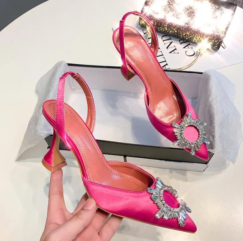 sandal AMINA MUADDI Sale Quality shoes Begum Crystal embellished Satin Pumps Crystal Elasticated Slingback Strap high 8cm kup