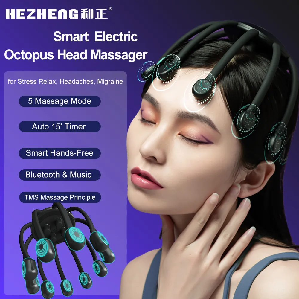 Masseur de tête Électrique Rechargeable Scalp Scratcher Smart Bluetooth Musique Sommeil Fatigue Relax Mains Libres Poulpe Griffes Vibration 221208