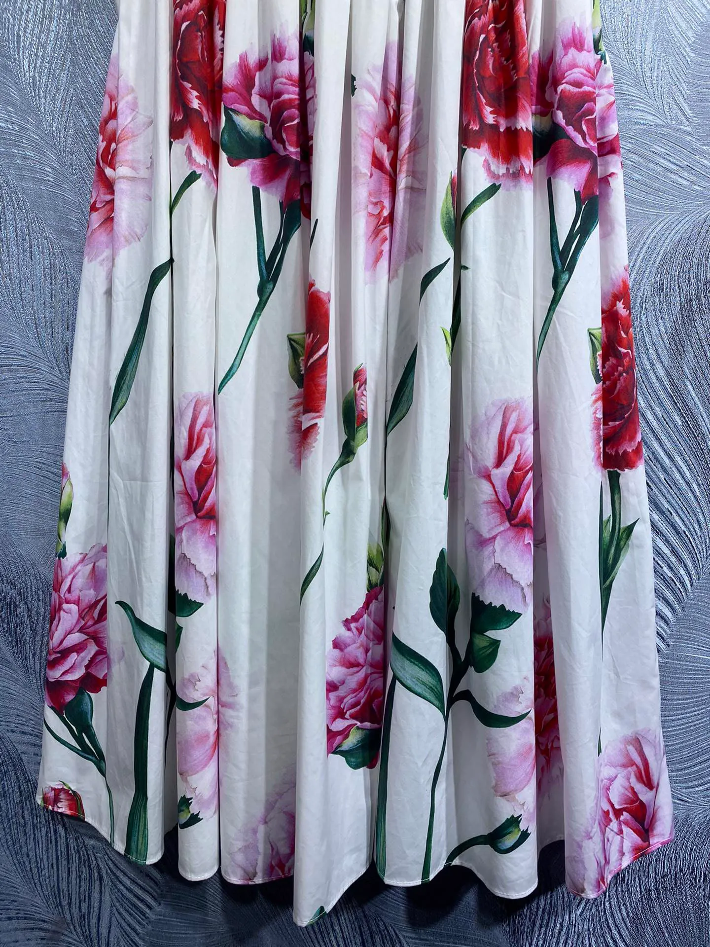 Sling Dress Pink Carnation Printed Poplin With Slim Waist And Big Swing Resort Pure Cotton Spring/Summer 2023 848