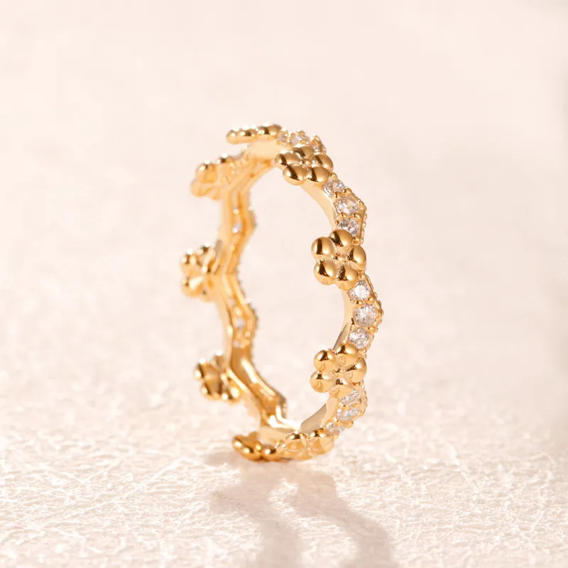 ANELLO corona di fiori placcato oro giallo con scatola originale per gioielli in argento sterling reale CZ anelli regalo per feste di nozze con diamanti per W275U