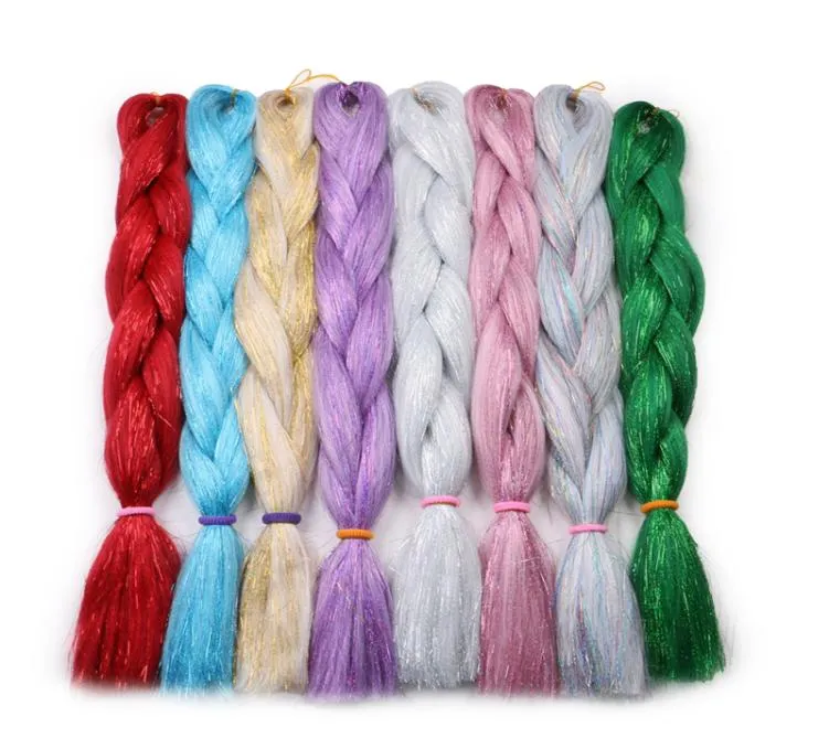 Synthetic Jumbo Braiding Hair With Glitter Tinsel 24Inch 100G Single Color Synthetic Braiids Extensions6451169
