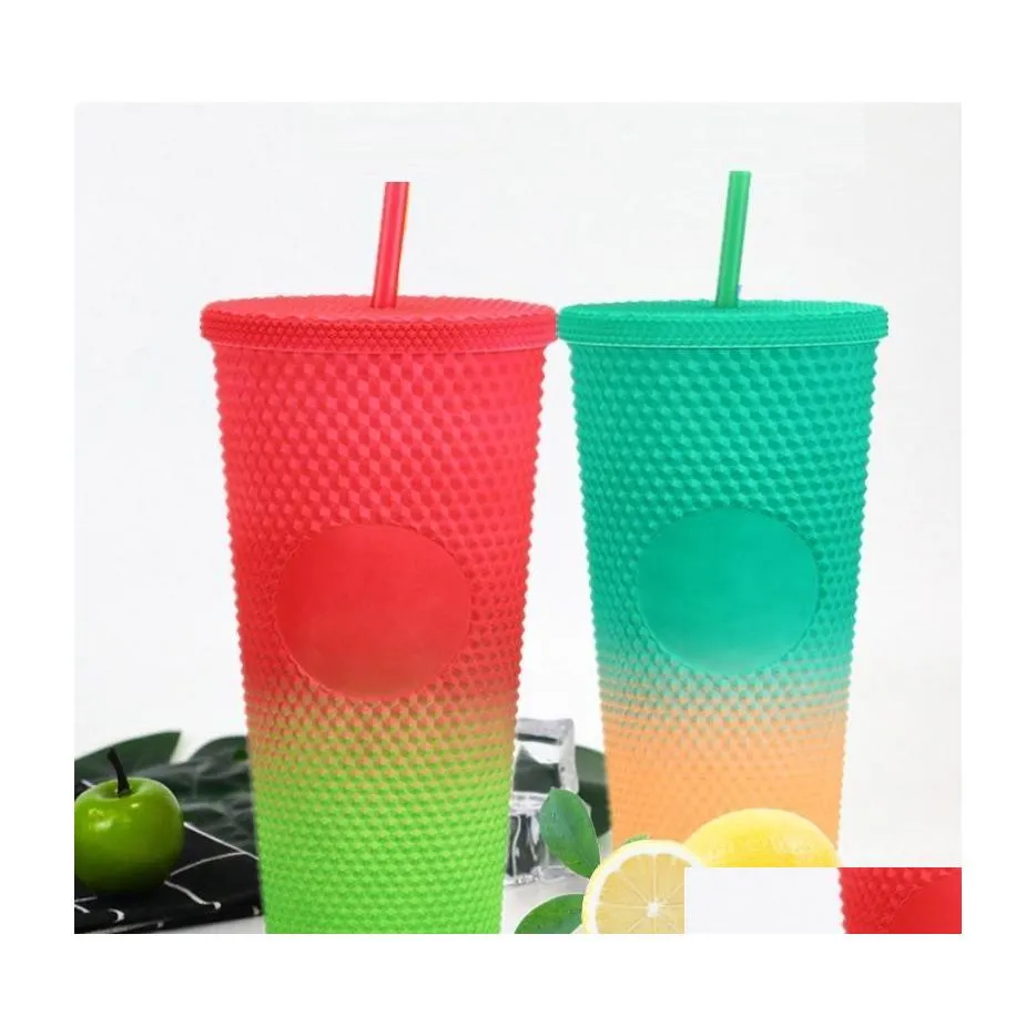 Mugs Plastic St Cup 710Ml Coffee Cold Water Mug Tumbler With Double Layer Durian Diamond Goddess Drop Delivery Home Garden Kitchen D Dhmy2