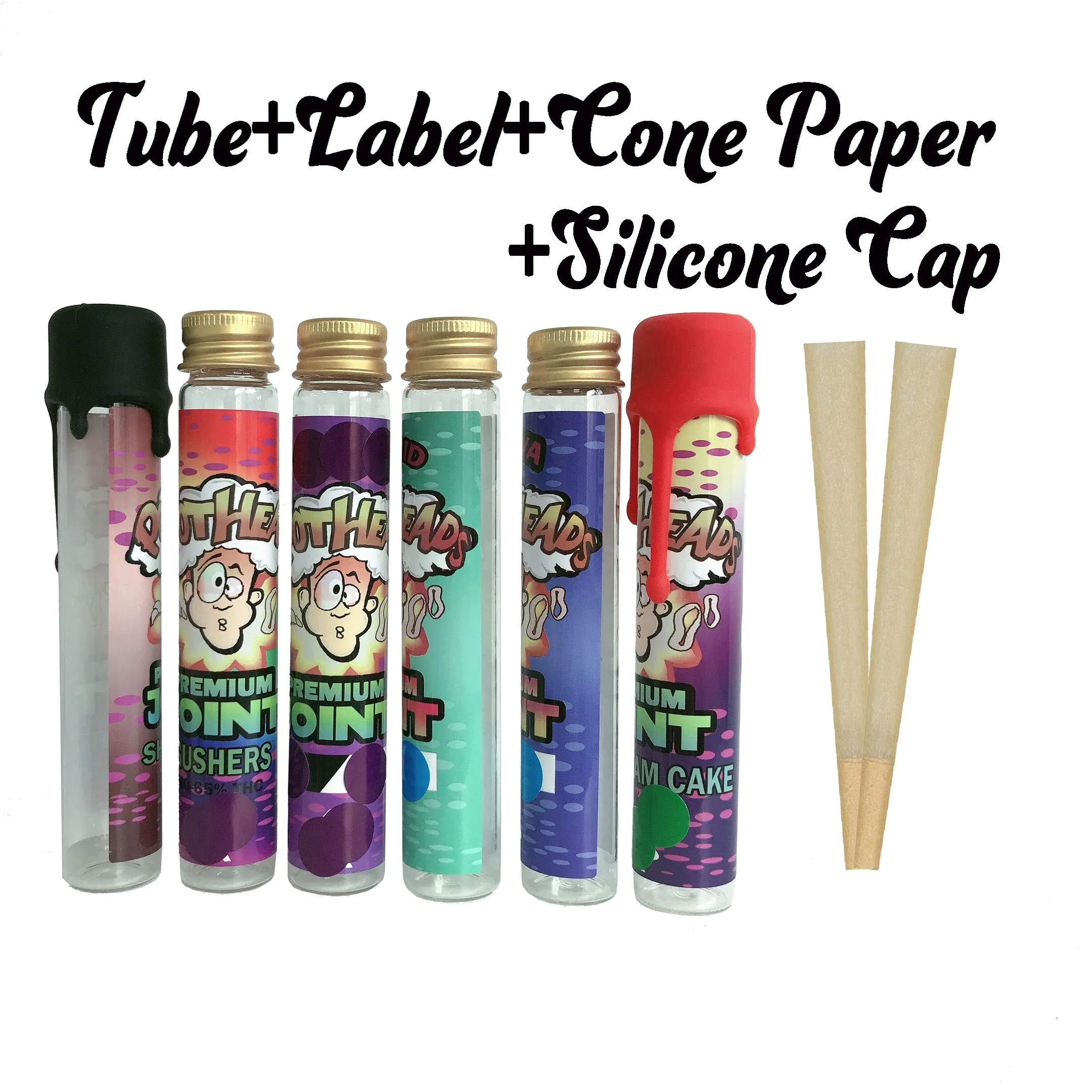 Potheads Glass Tube with Silicone Cap King Size Cone Paper 2020 Presents Kurupts Moonrock Pre Roll Glass Tube Pre-Roll Packaging