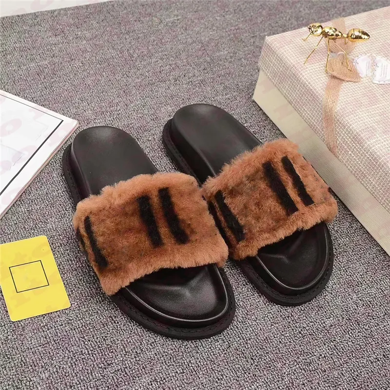 Luxury Womens Slippers Fur Letter Slides Shoes Non Slip Platform Slipper Home and Outdoor With Box