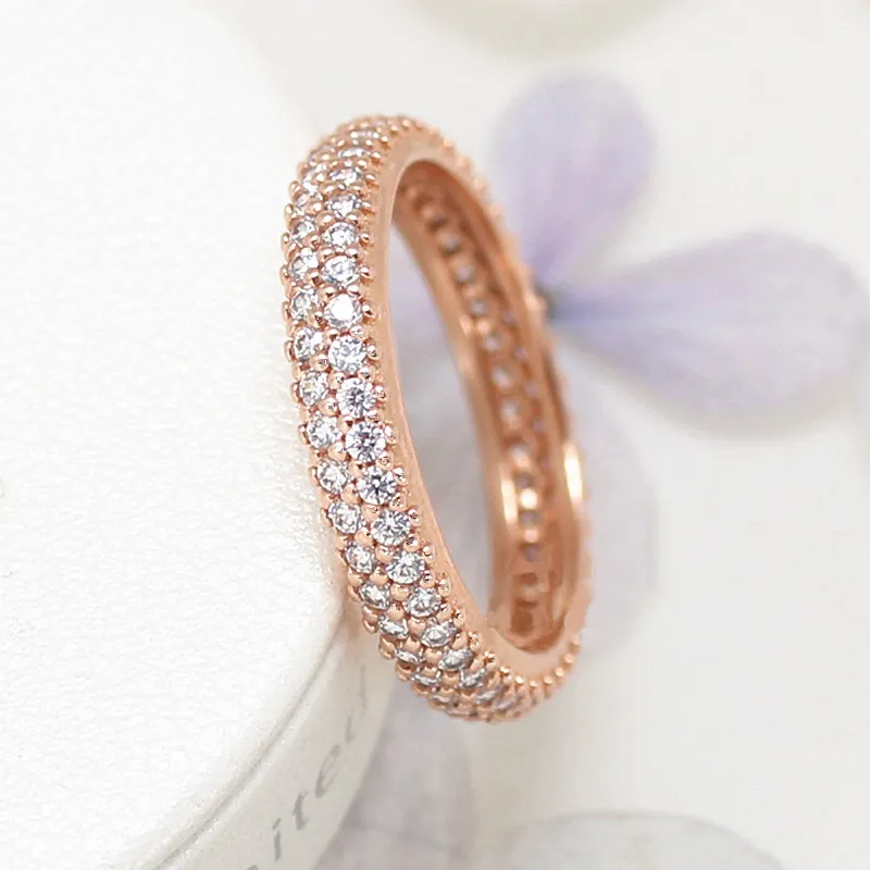 Authentic Sterling Silver Pave Band Ring With Full CZ Pave Diamond Band For Women And Girls Rose Gold Engagement Set In Original Pandora Box From Pandora home 9.42 DHgate.Com