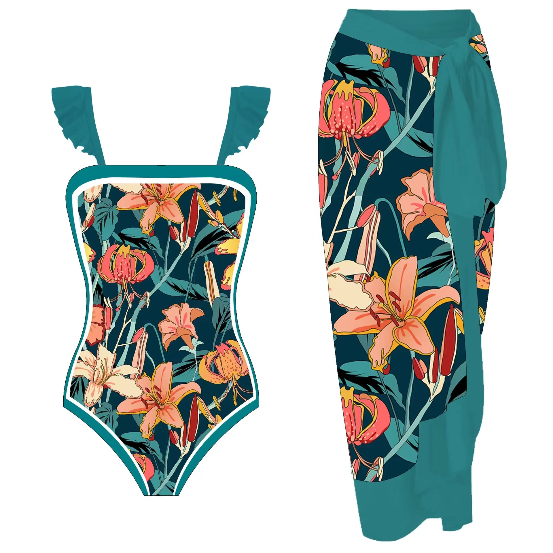Swimsuit Women One Piece New 2023 Fashion Pieces for Slim Fit Floral Print Elegant Summer Beach Sexy Erotic Suit Luxury