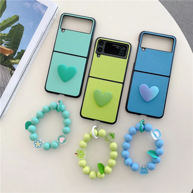 Folding Flower Armband Telefonfodral f￶r Samsung Galaxy Z Flip3 Flip4 5G Love Heart Leather Vogue Protective Shell Suffs￤ker