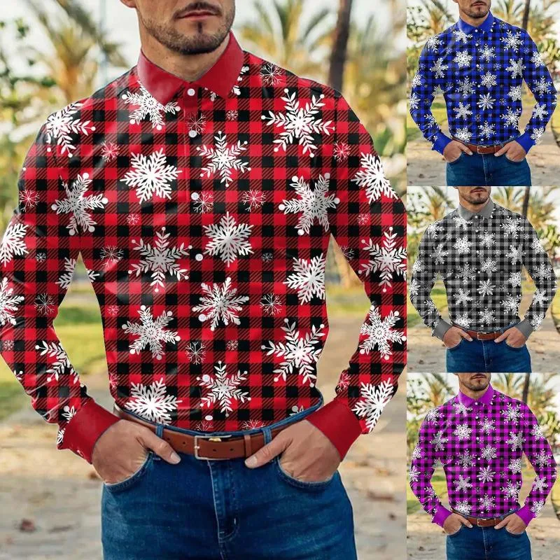 Chemises décontractées pour hommes Chemise à col Chemise pour hommes Mode Plaid Imprimer Revers Bouton Manchette Manches longues Entraînement Hommes Tunique